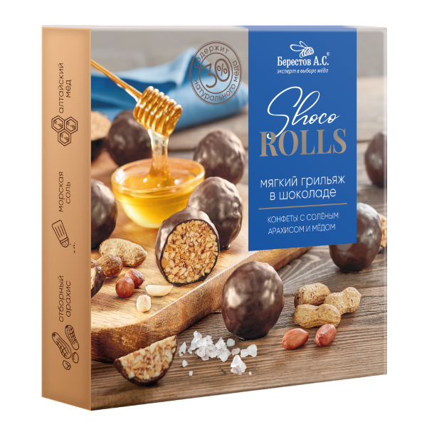 №2 Берестов Shoco Rolls конфеты с арахисом, солью и медом, 135г   в Усолье-сибирском