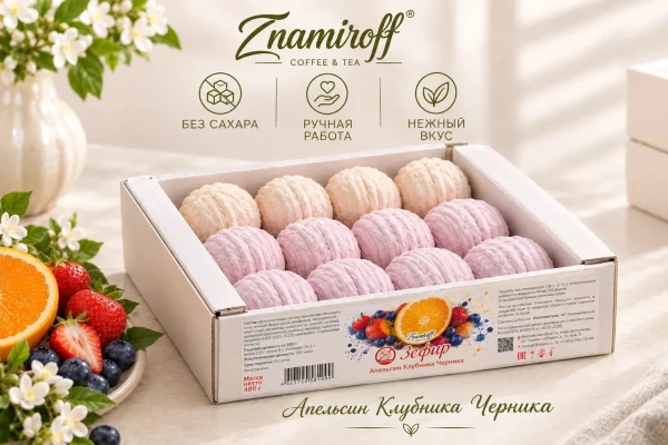 №1 Зефир БЕЗ САХАРА Ассорти №1(Апельсин-Клубника-Черника), 480г в Усолье-сибирском